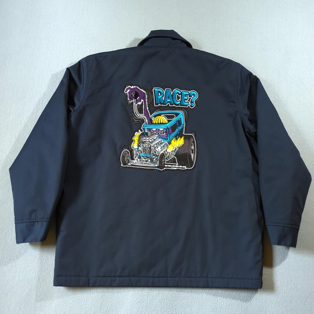 Custom Dickies Rat Fink Panel Jacket Mens L Blue Lined Hot Rod Work Coat